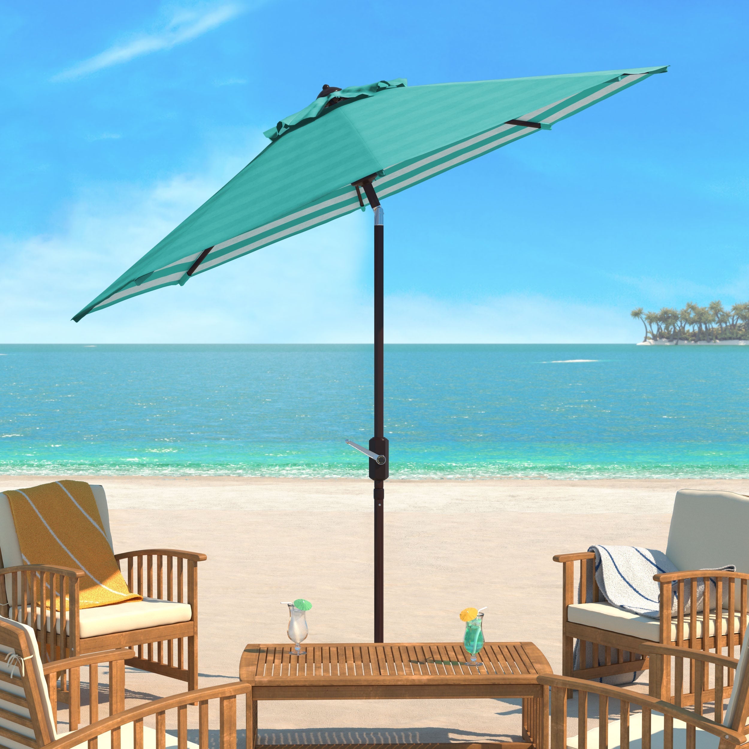 athens-inside-out-striped-9ft-crank-outdoor-auto-umbrella-safavieh-pat8007-Dark Green / White