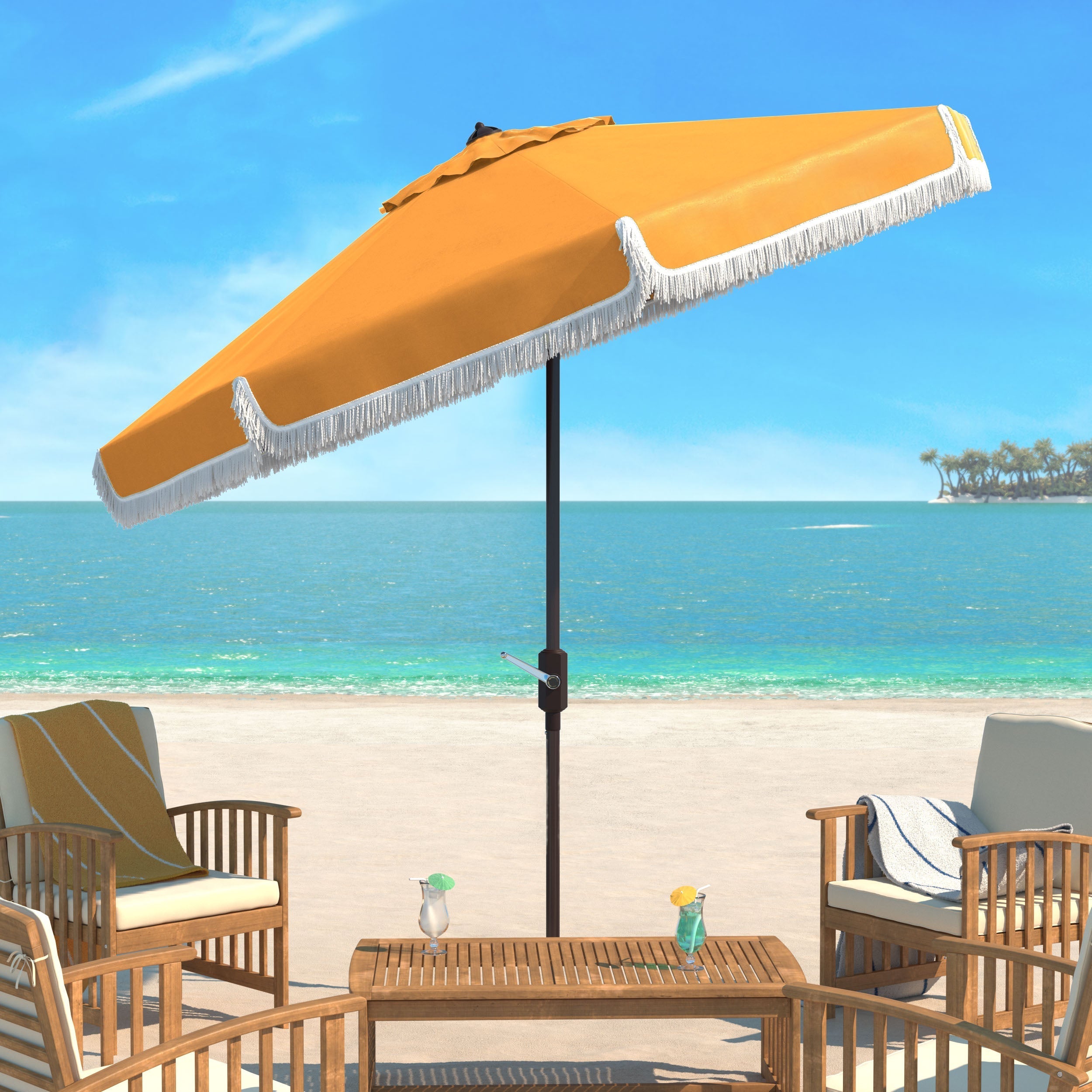 milan-fringe-9ft-crank-outdoor-push-button-umbrella-safavieh-pat8008-Yellow / White Trim