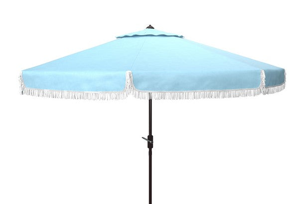 milan-fringe-9ft-crank-outdoor-push-button-umbrella-safavieh-pat8008-Baby Blue / White