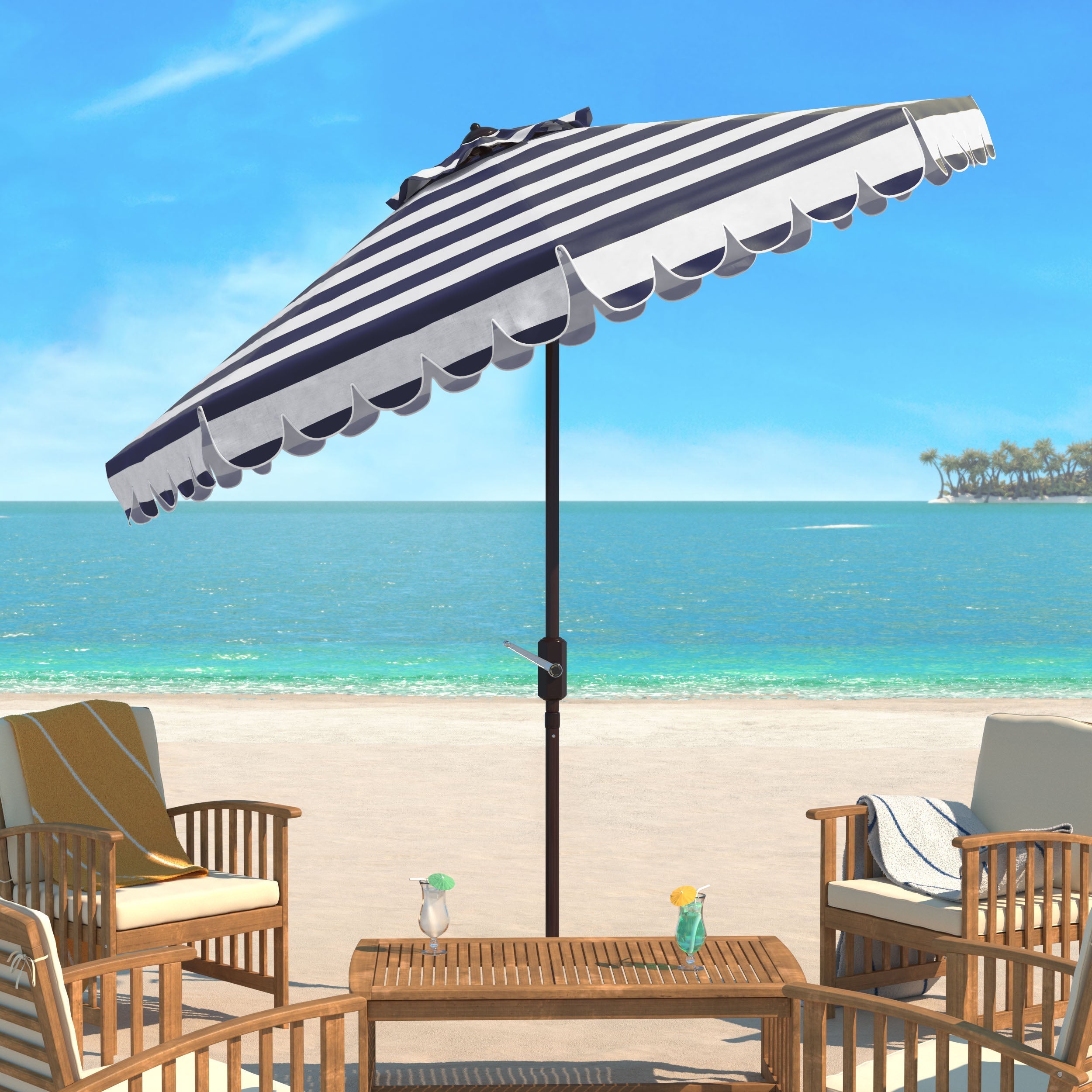 maui-single-scallop-striped-9ft-crank-push-button-umbrella-safavieh-pat8011-Navy / White