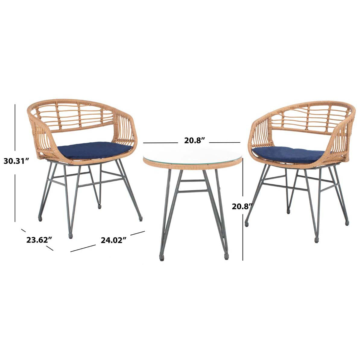 Safavieh Ferla 3Pc Lounger Set , PAT9014 - Natural / Navy