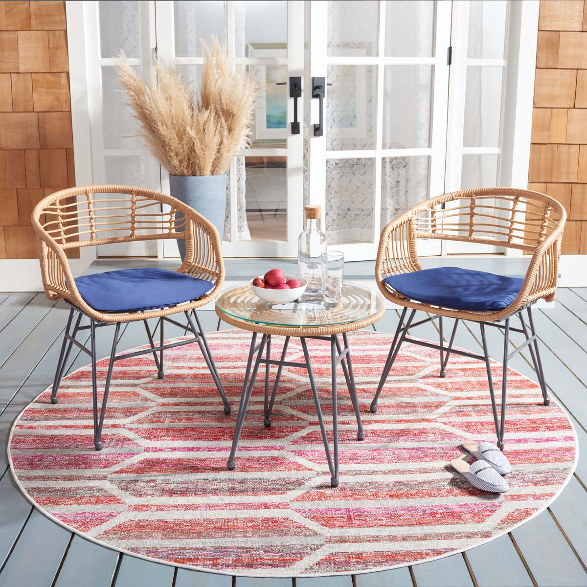 Safavieh Ferla 3Pc Lounger Set , PAT9014 - Natural / Navy