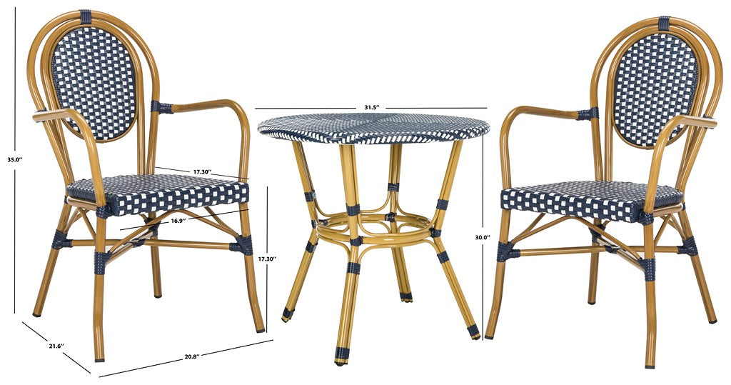 Safavieh Rosen 3 Piece Bistro Set, PAT9502 - Navy / White