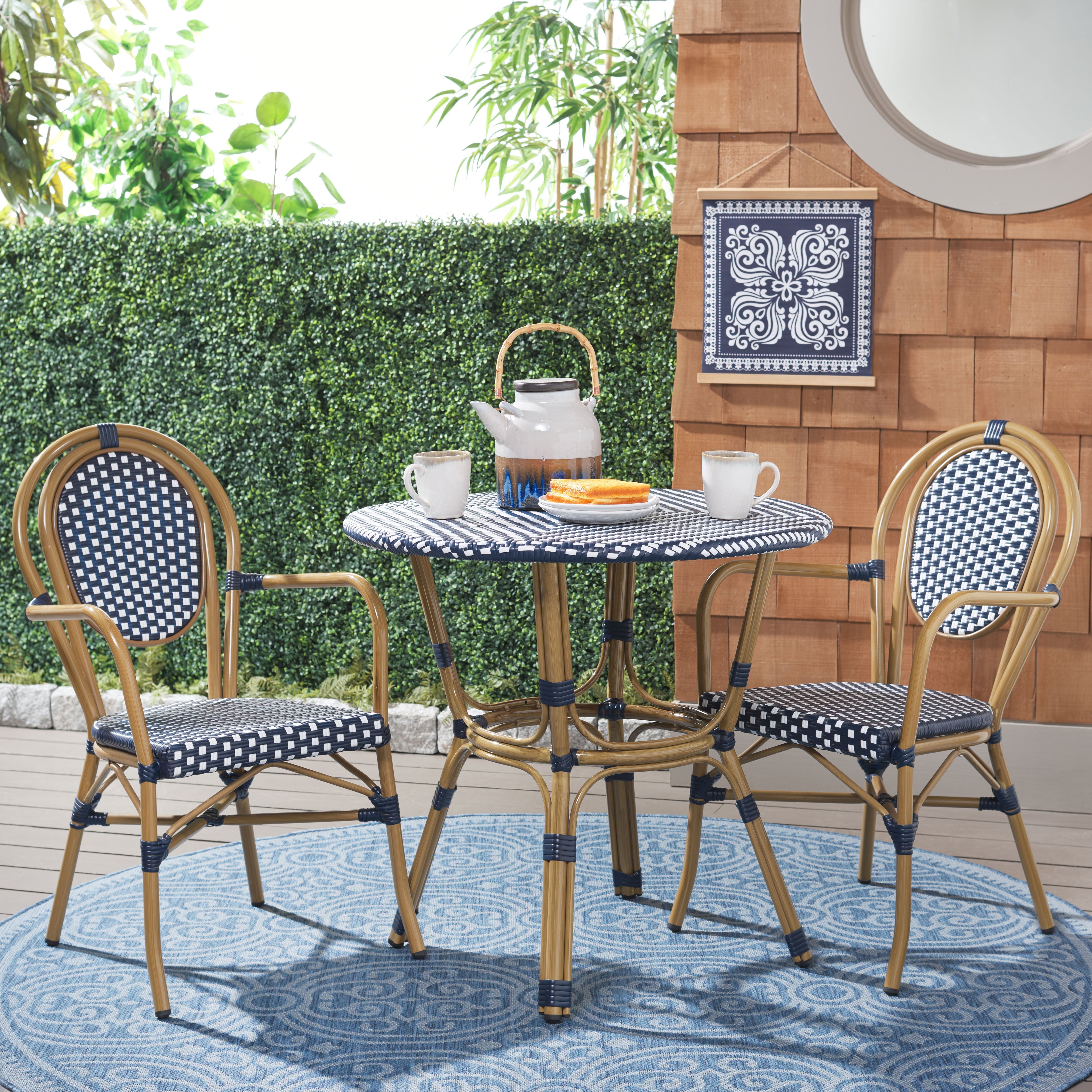 Safavieh Rosen 3 Piece Bistro Set, PAT9502 - Navy / White