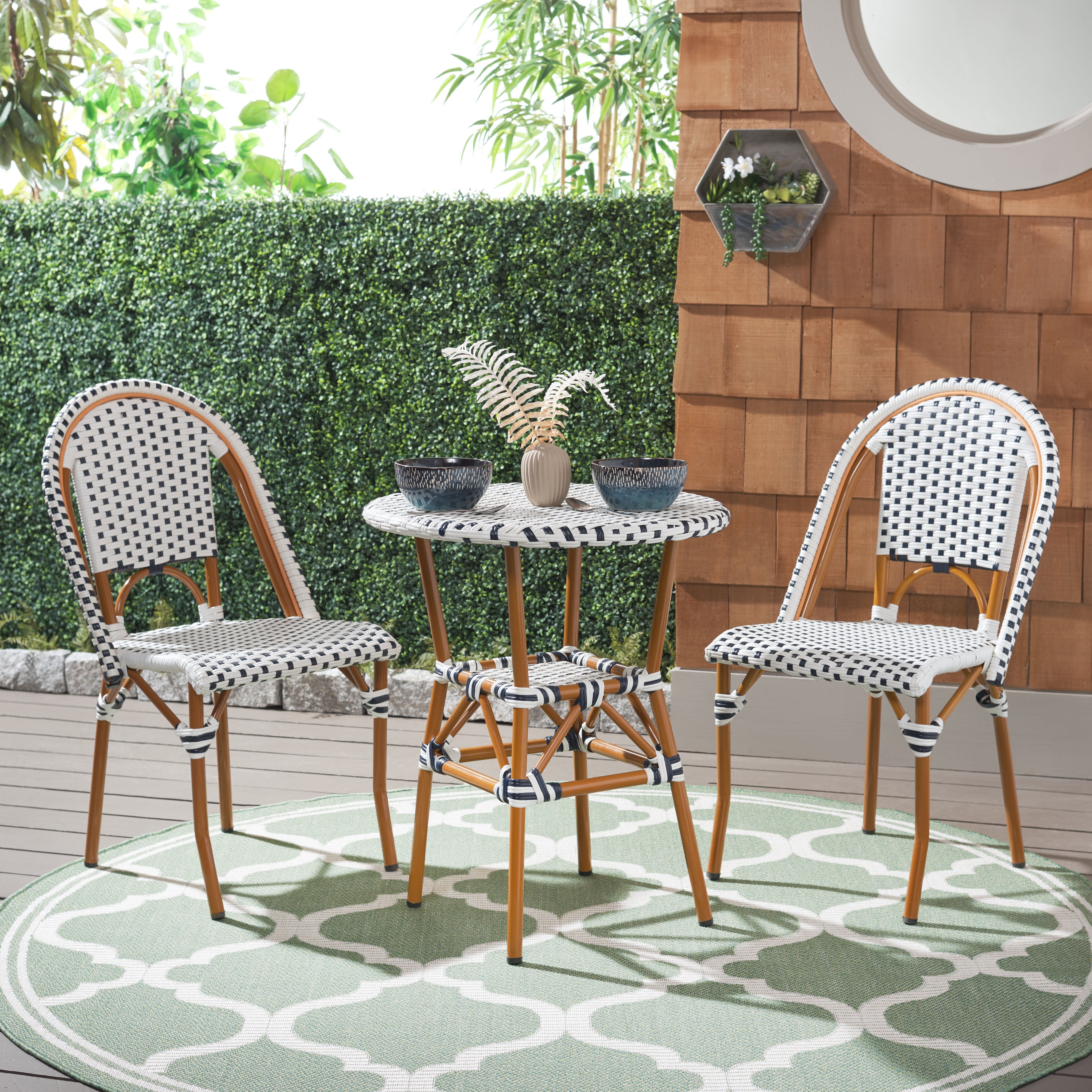 Safavieh California 3 Piece Bistro Set, PAT9505 - White / Navy