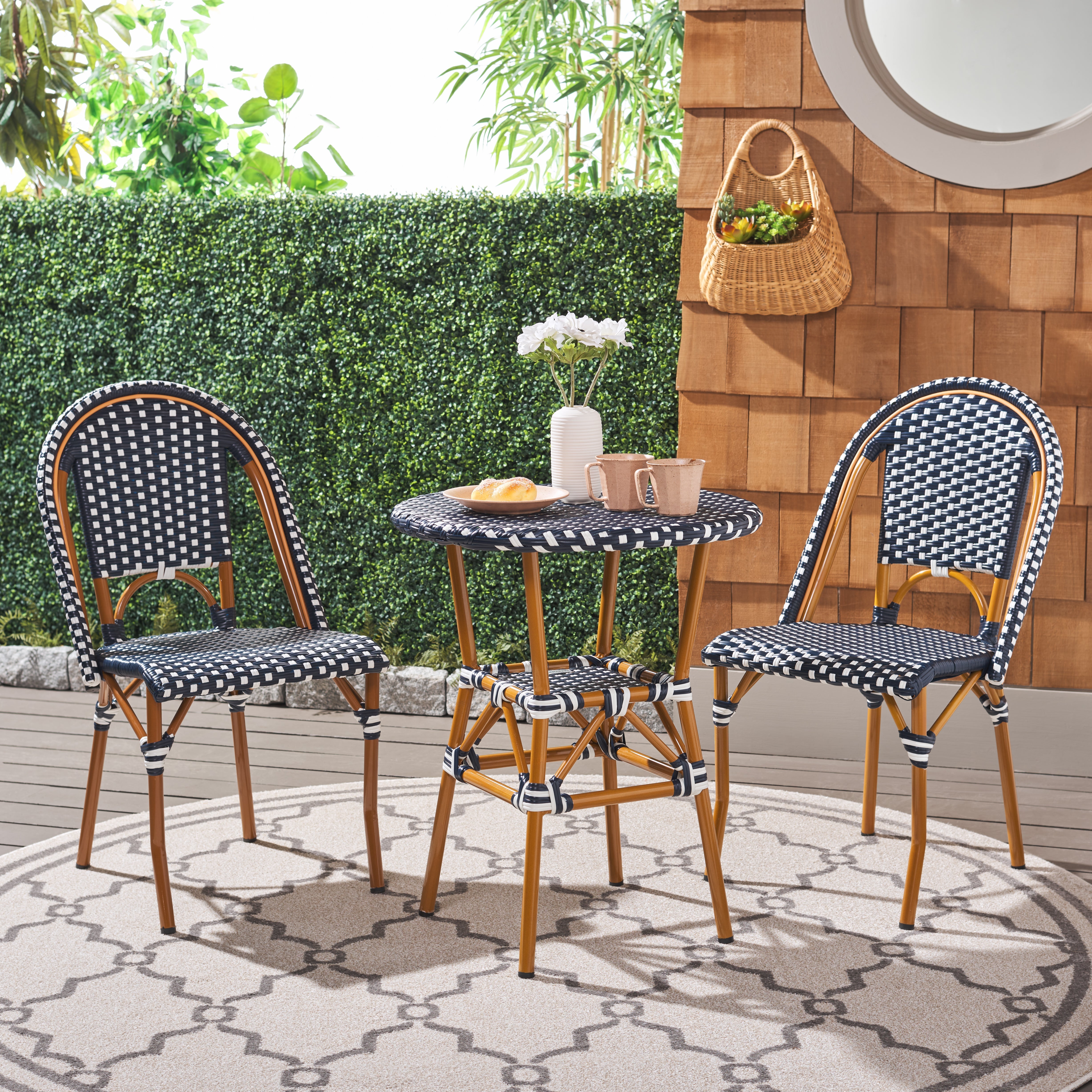 Safavieh California 3 Piece Bistro Set, PAT9505 - Navy / White