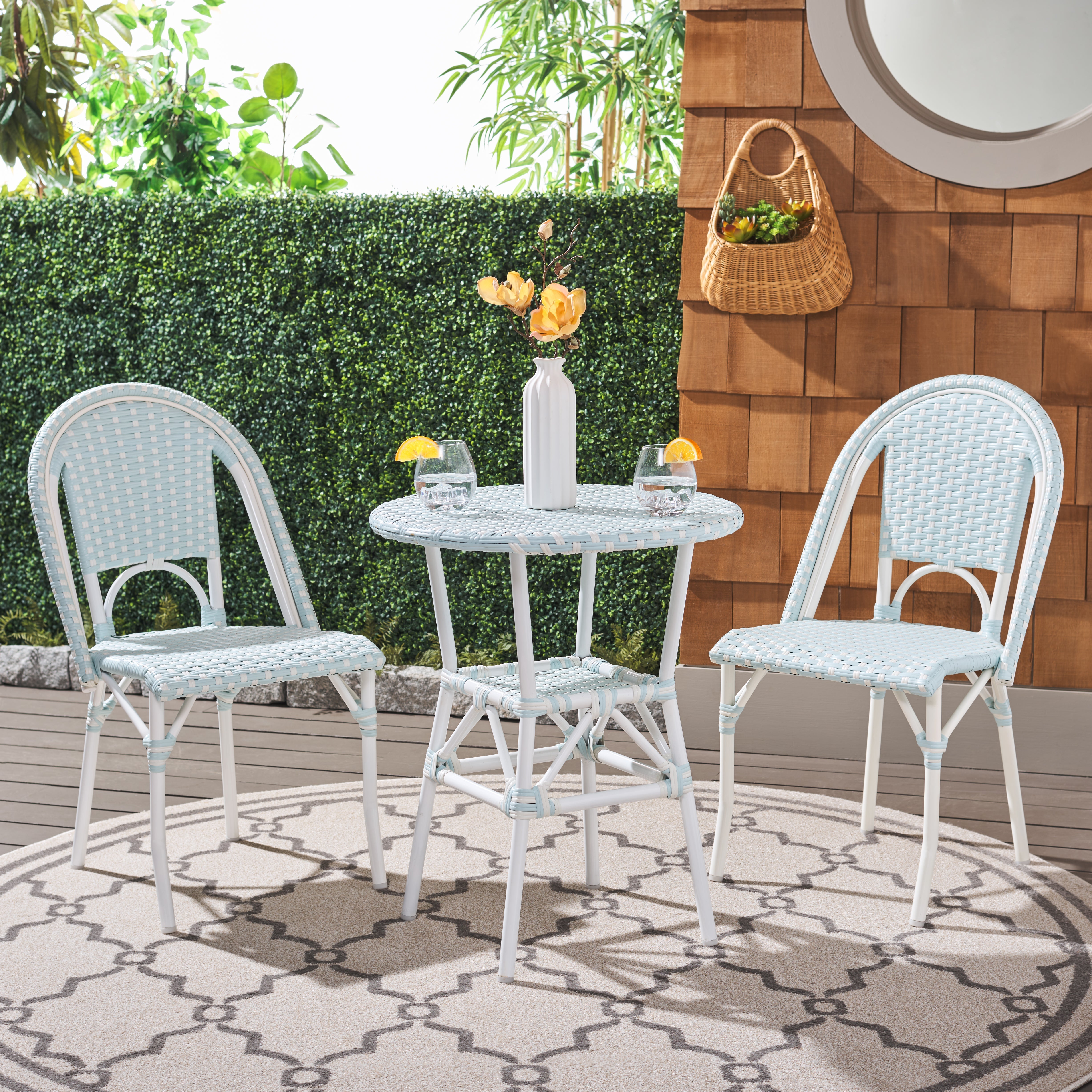 Safavieh California 3 Piece Bistro Set, PAT9505 - Baby Blue / White / White