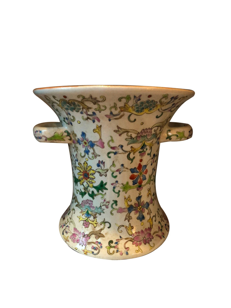 OLD HAND PAINTED PORCELAIN CACHEPOT