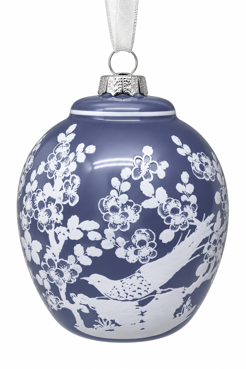 PEARLIZED BLUE & WHITE FLAT TOP PHEASANT ORNAMENT