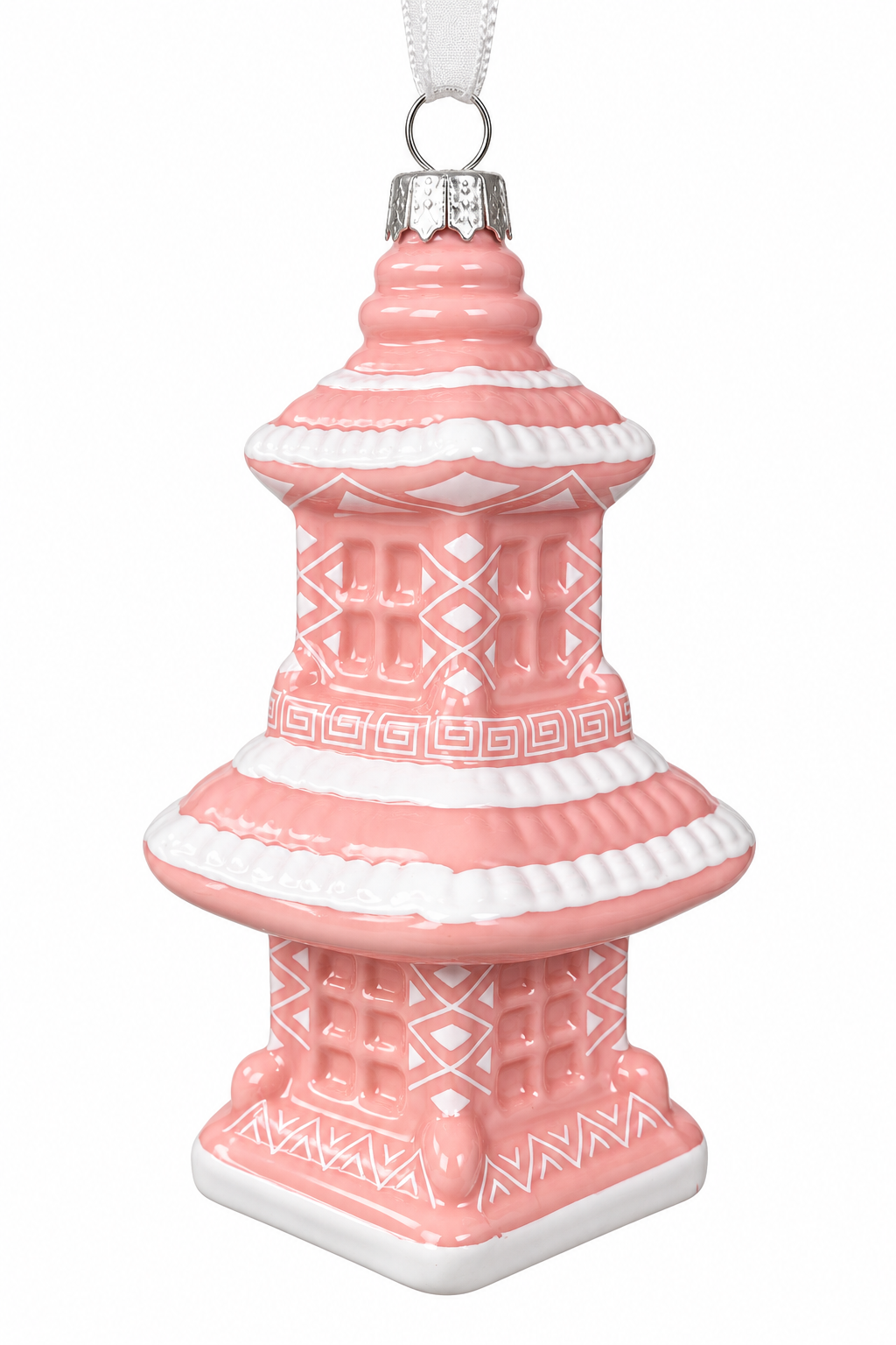 PINK & WHITE STRIPE PAGODA ORNAMENT