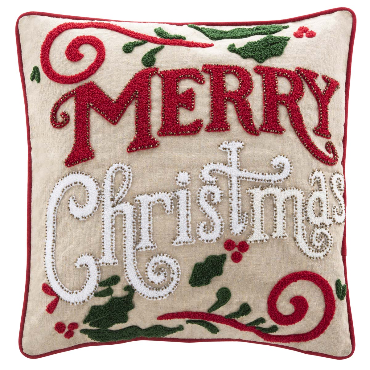 Merry Merry Pillow | Safavieh - PLS7123 - Green/Red/Beige