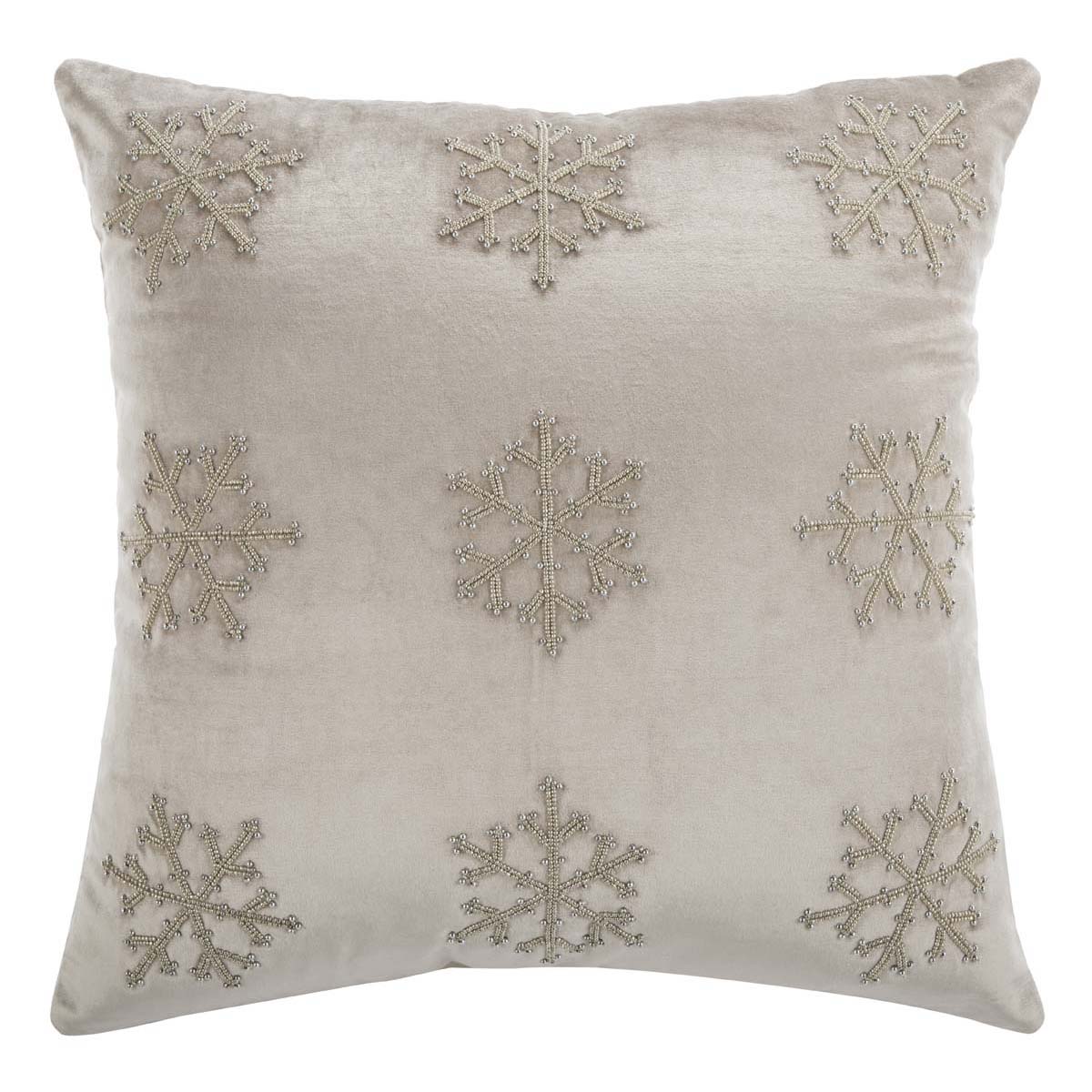 Sunderland Snowflake Pillow | Safavieh - HOL4010 - Beige / Silver