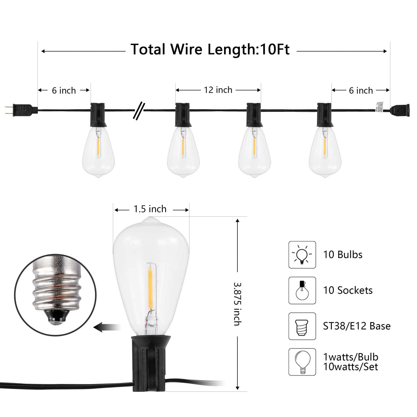 Safavieh Dorcia LED Outdoor String Lights , PLT4043 - Black