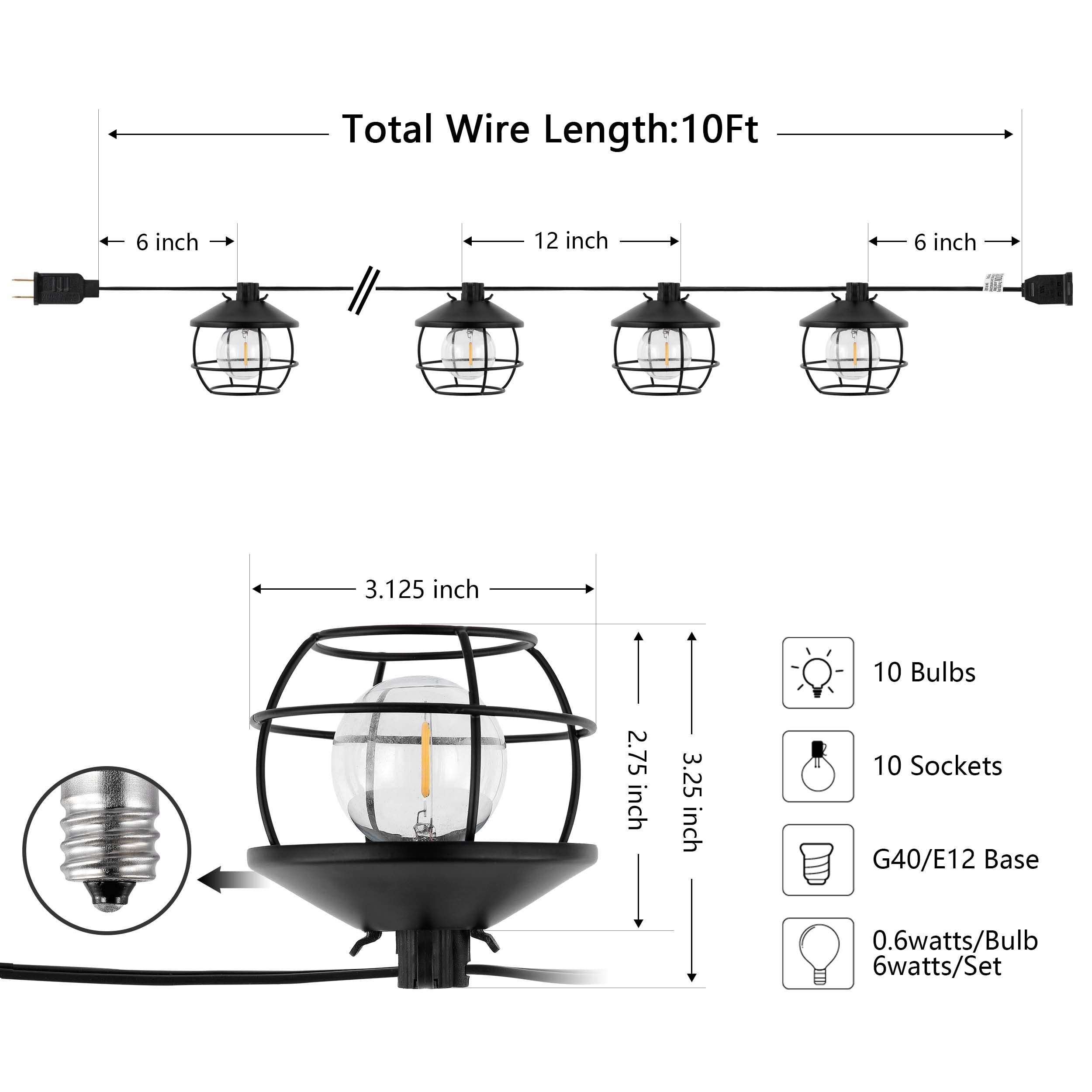 Safavieh Agitha Led Outdoor String Lights , PLT4051 - Black