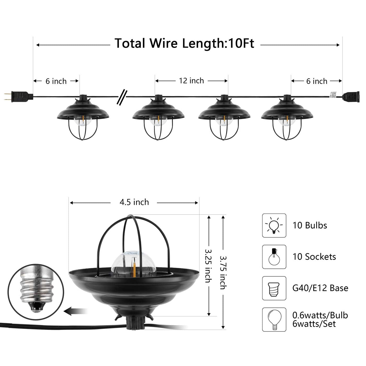 Safavieh Aislin LED Outdoor String Lights , PLT4052 - Black