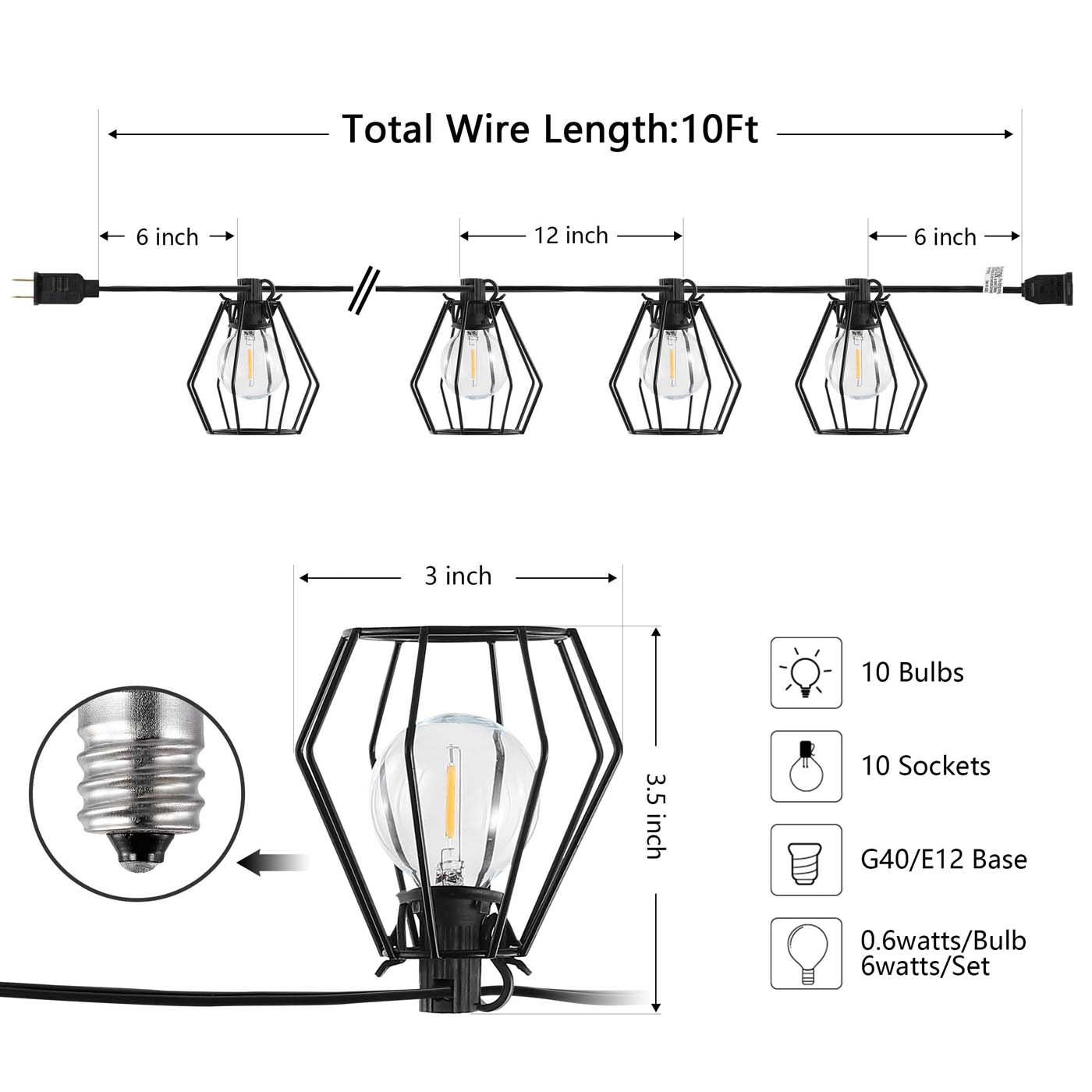 Safavieh Bowne LED Outdoor String Lights , PLT4053 - Black