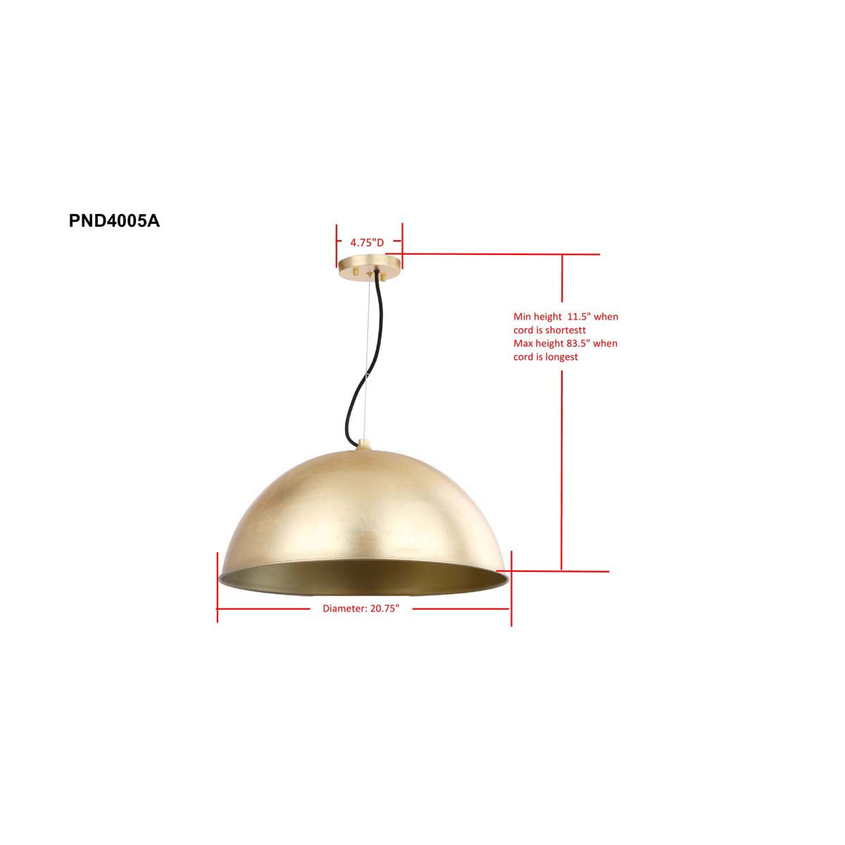 Safavieh Archer Dome 21 Inch Dia Adjustable Pendant, PND4005 - Gold Leaf