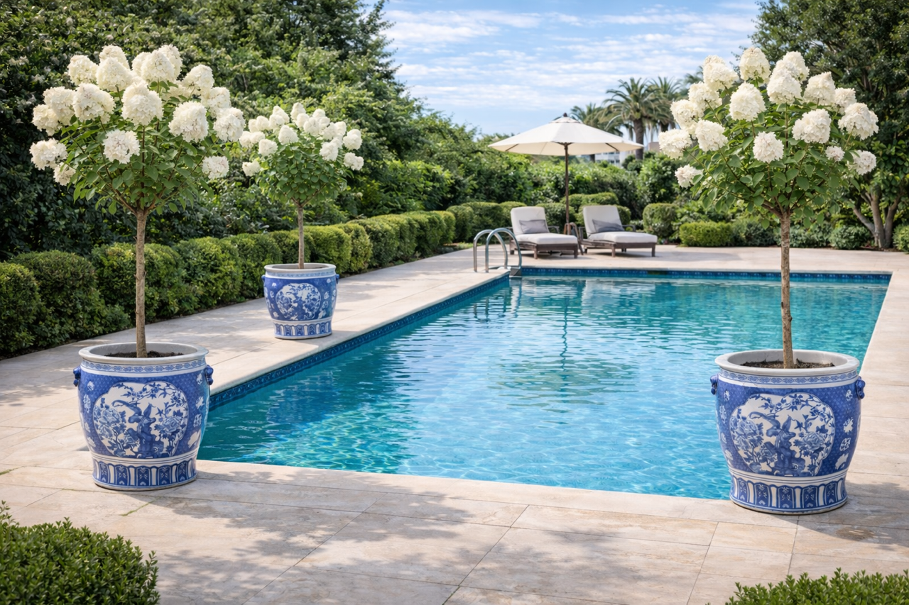 Navy Bird and Floral Fishbowl