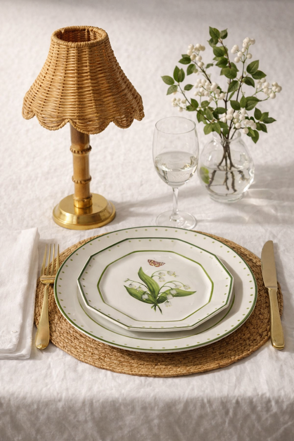 LILY OF THE VALLEY and Butterfly GREEN AND WHITE SALAD PLATE