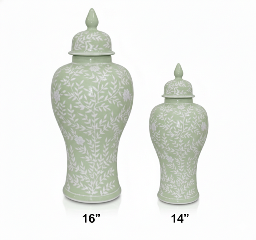 Green & White Chinoiserie Jar (2 Sizes)