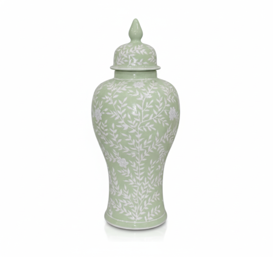Green & White Chinoiserie Jar (2 Sizes)