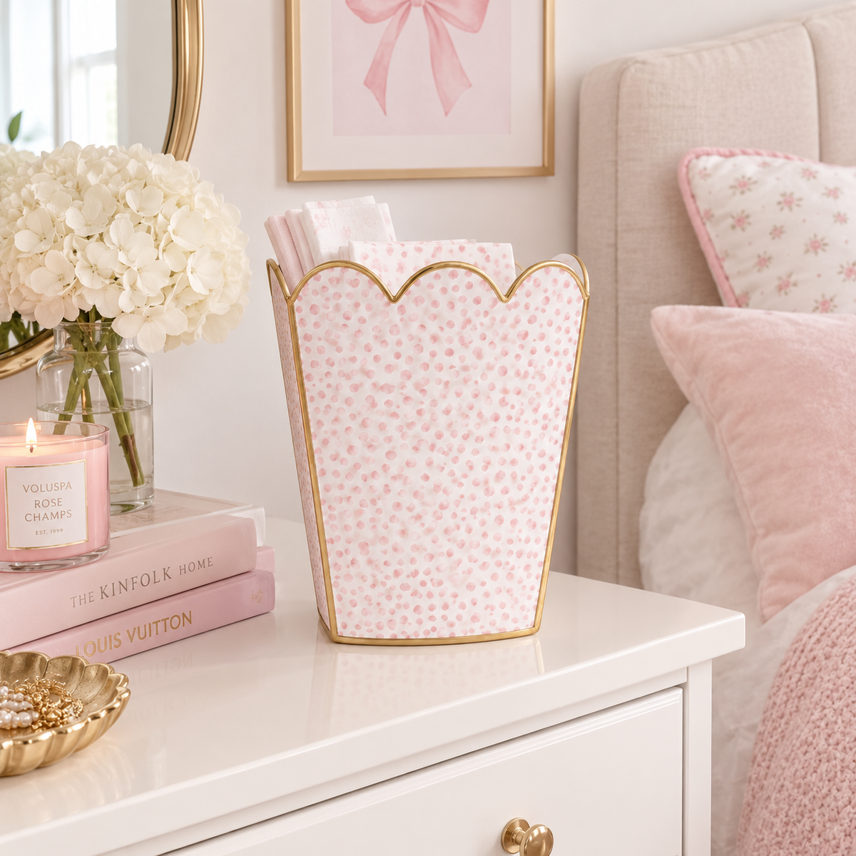 Pink Dot Square Scalloped Wastepaper Basket & Tissue Holder (2 Options)