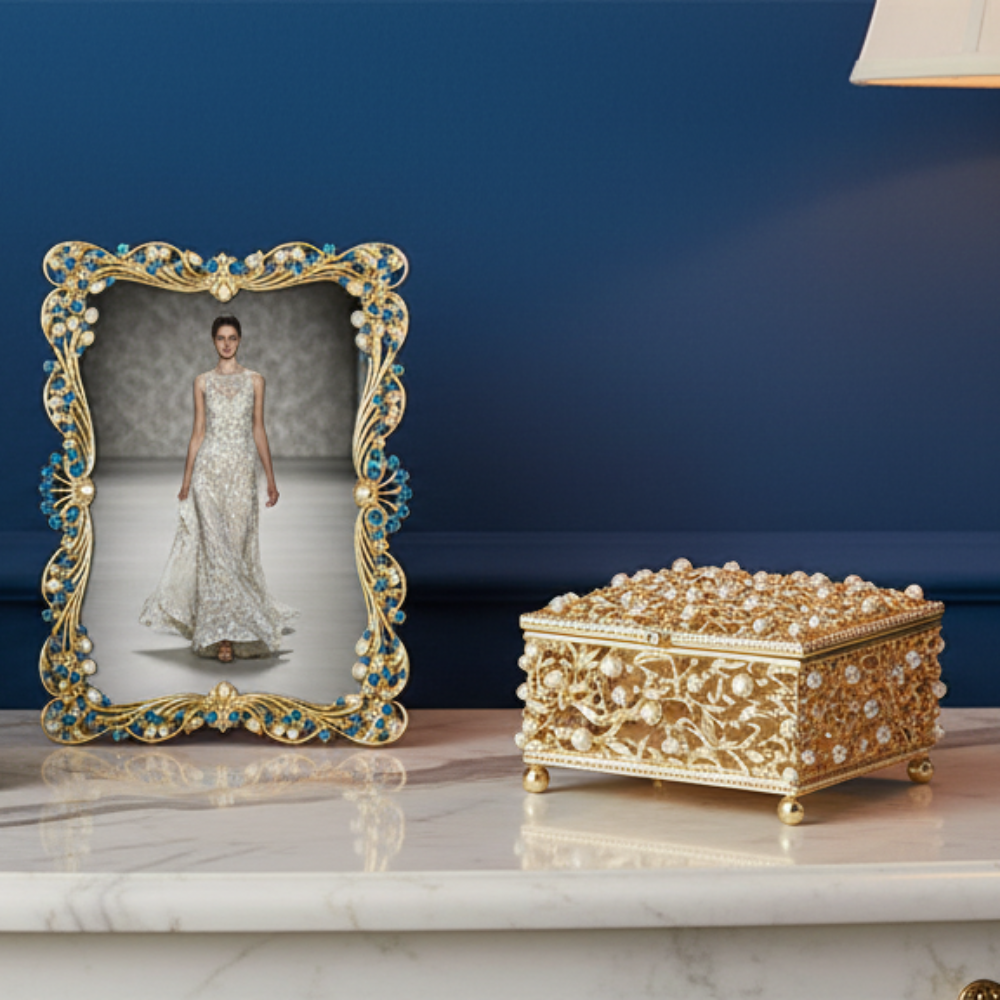 Audrey 4" x 6" Picture Frame with Capri Blue Stones & White Freshwater Pearls