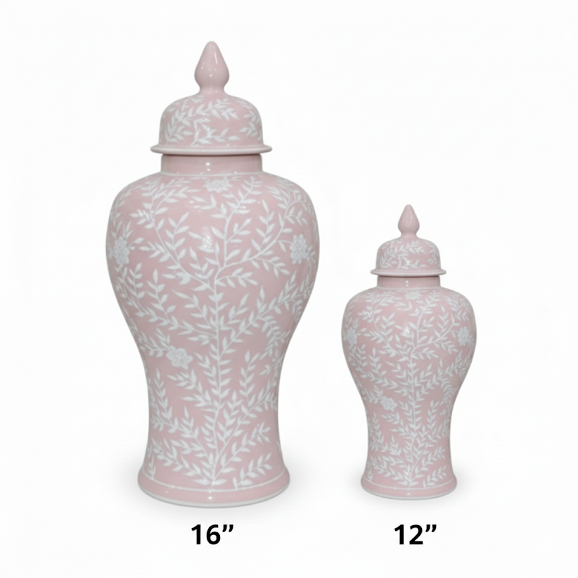 Pink & White Chinoiserie Jar (2 Sizes)