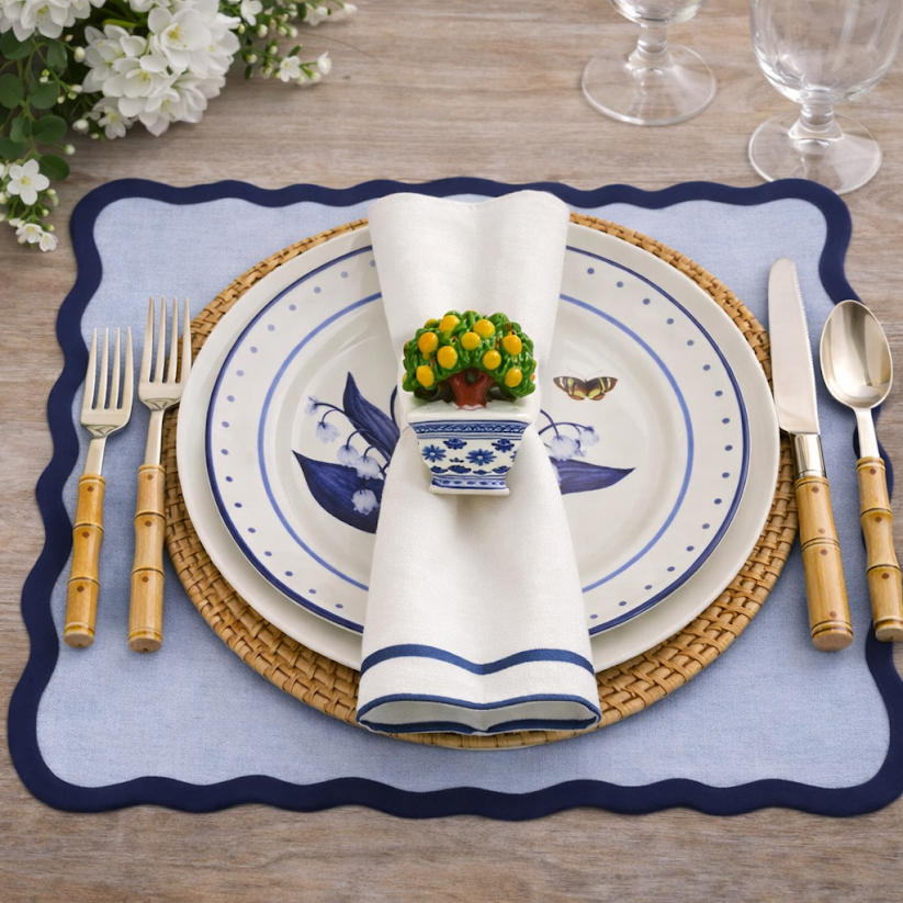 Blue Cachepot Lemon Topiary Set of 4 Napkin Ring