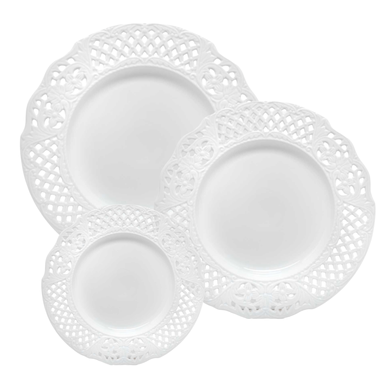 White Pierced Raised Dot and Floral Dinnerware