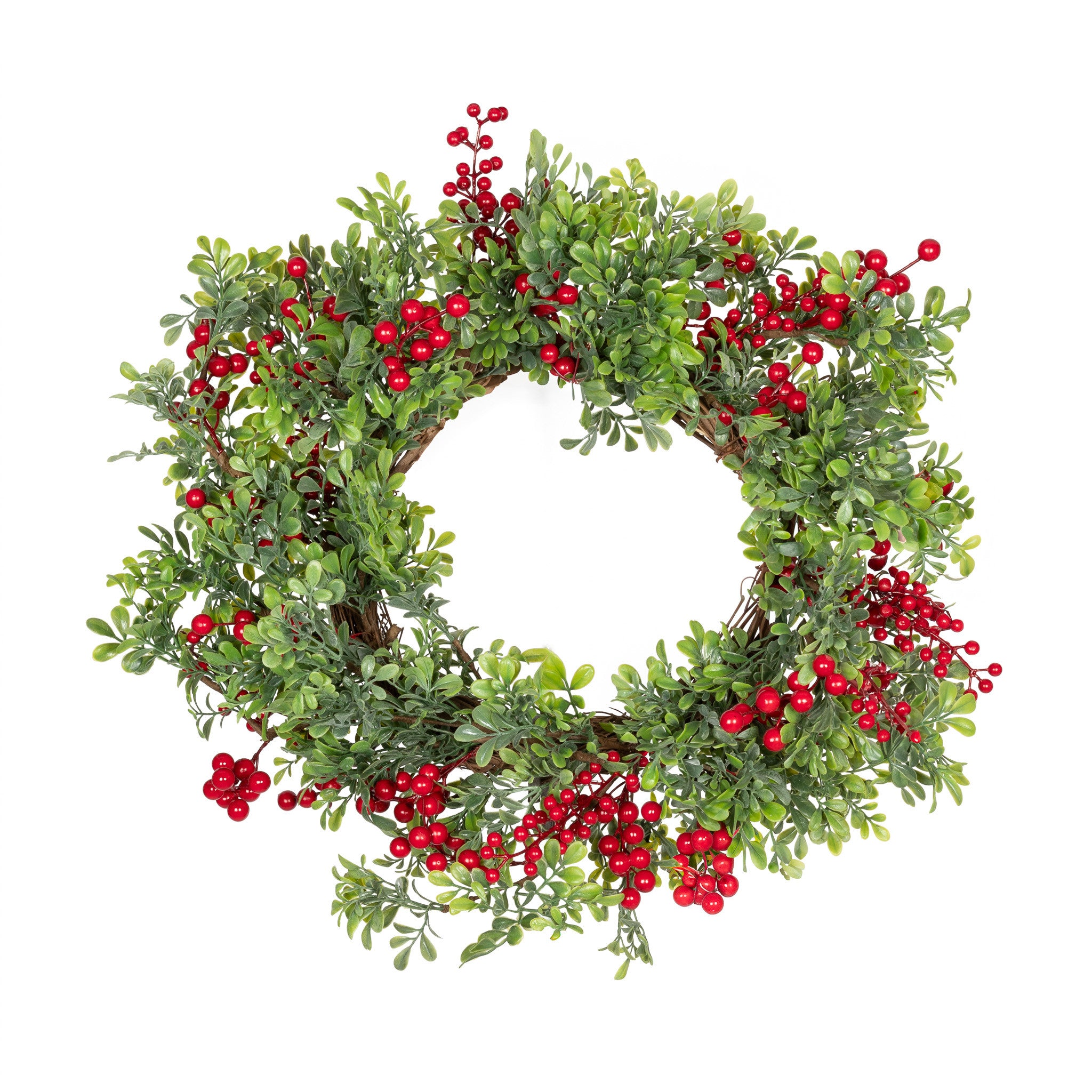 RED BERRY AND BOXWOOD WREATH - 20 INCH