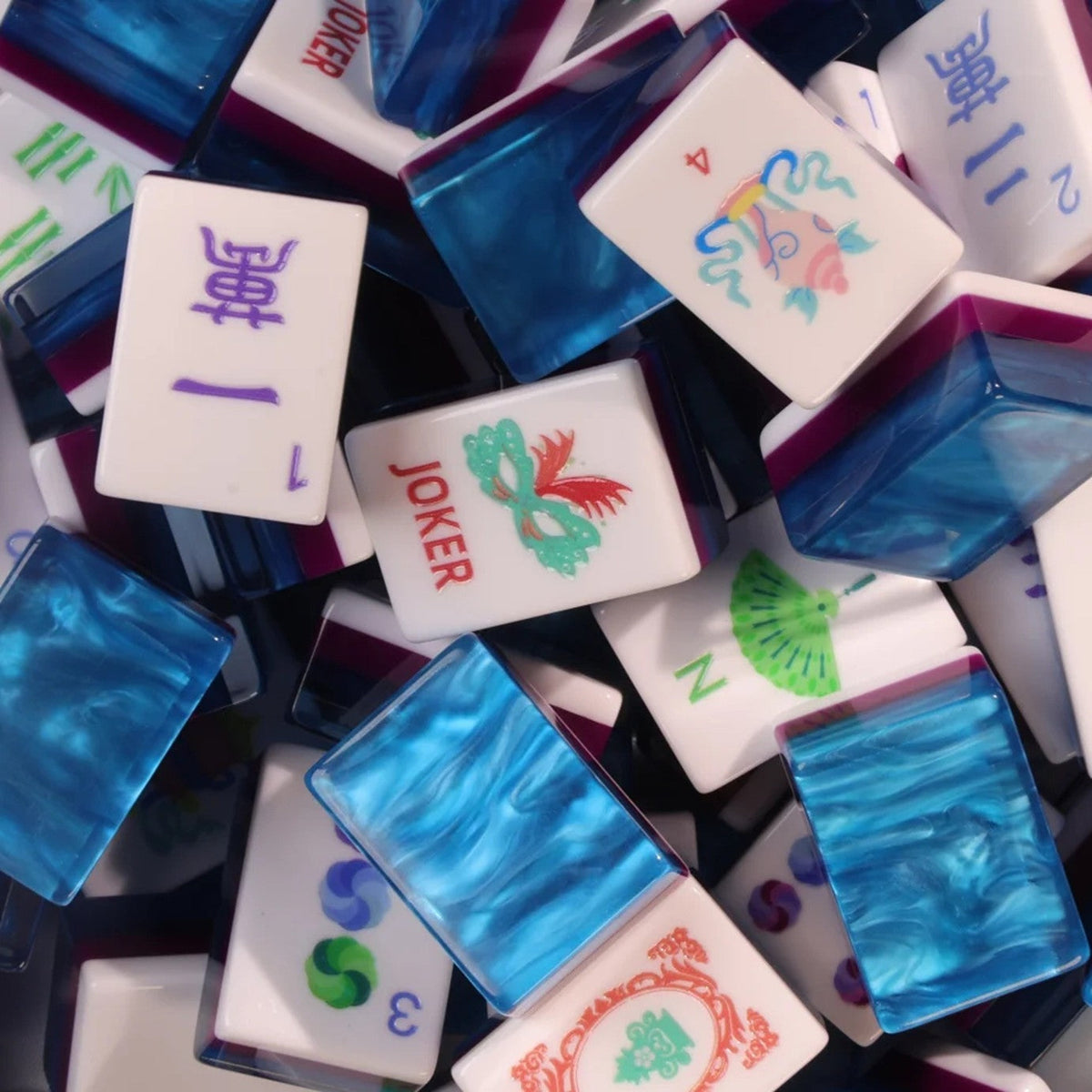 Peacock Blue Mahjong Tile Set