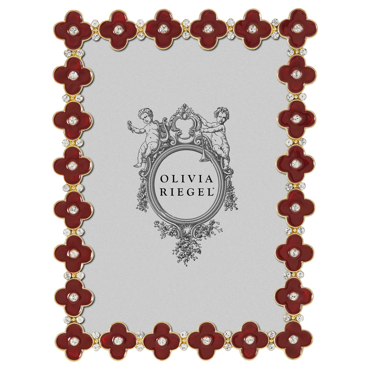 Crimson Enamel Clover 5" x 7" Picture Frame, Gold