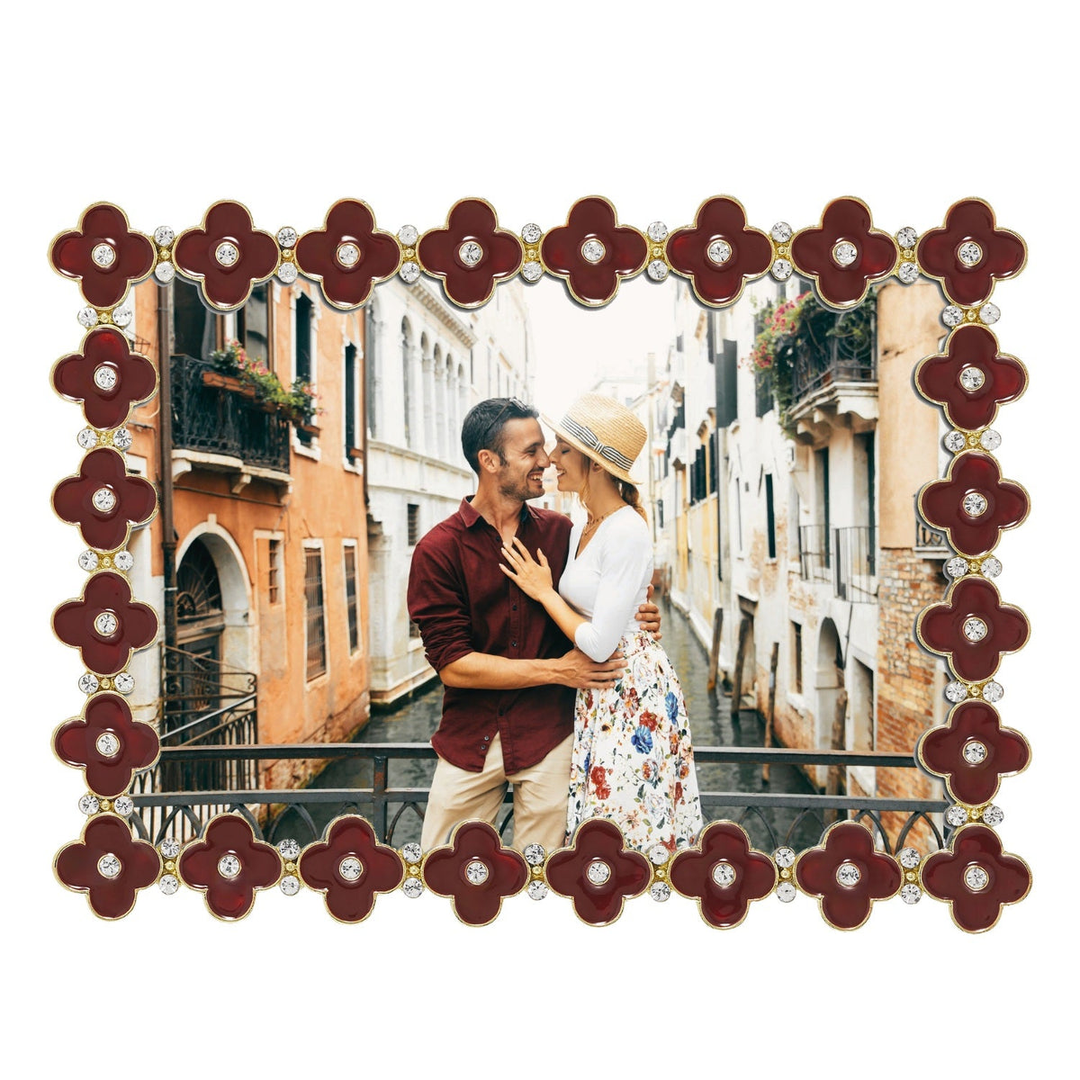 Crimson Enamel Clover 5" x 7" Picture Frame, Gold