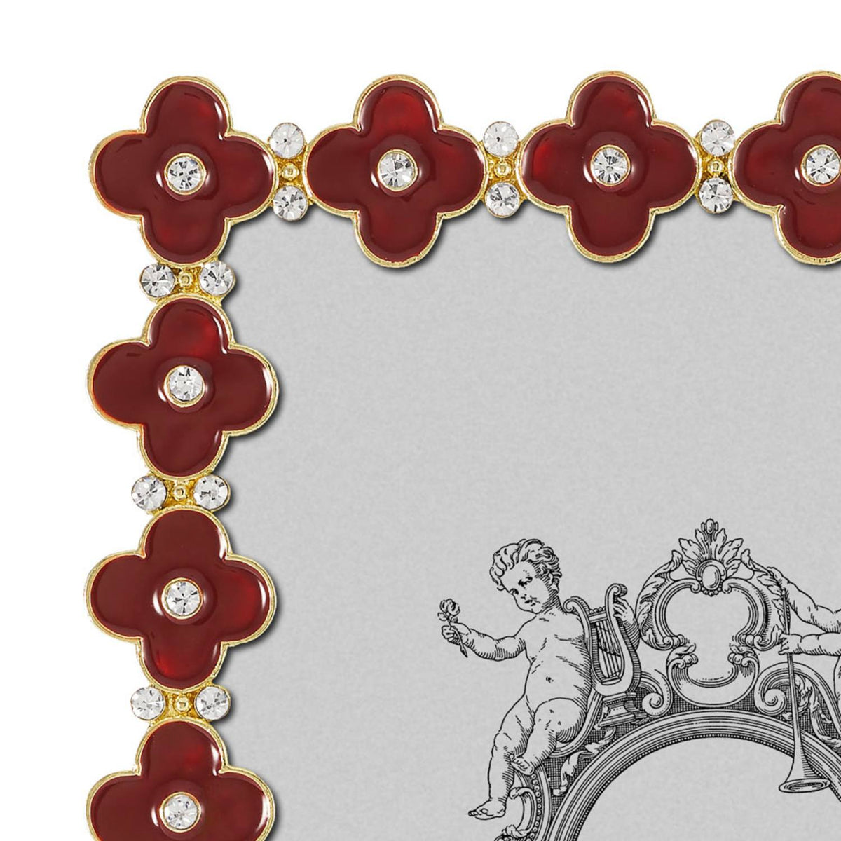 Crimson Enamel Clover 5" x 7" Picture Frame, Gold