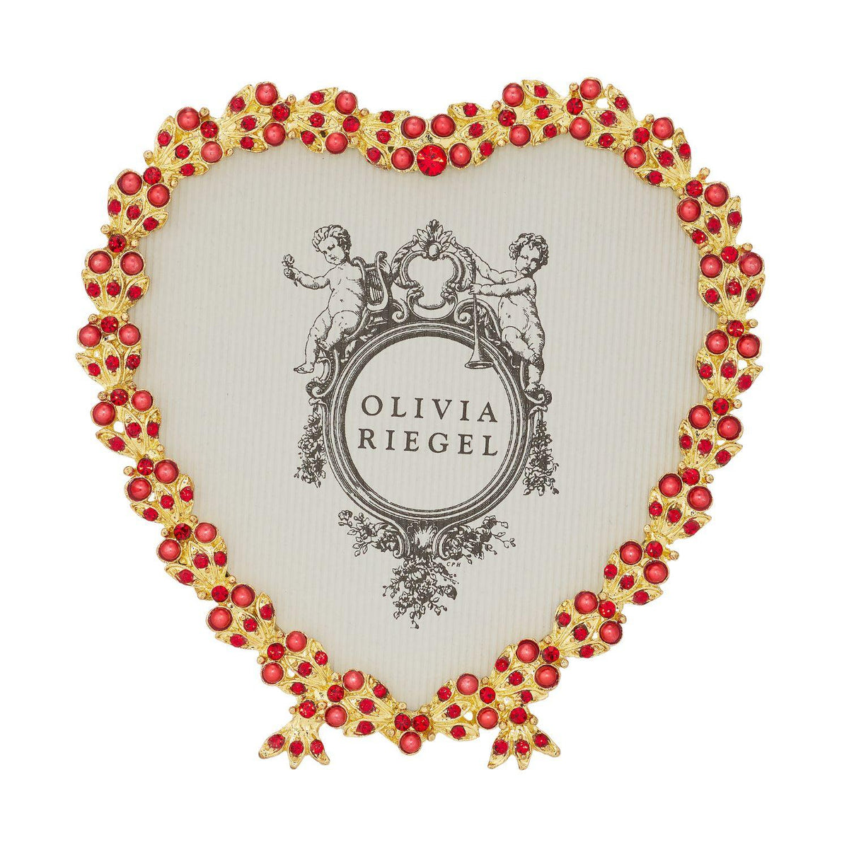Contessa Heart 3.5" Picture Frame with Ruby Crystals & Red Pearls, Gold