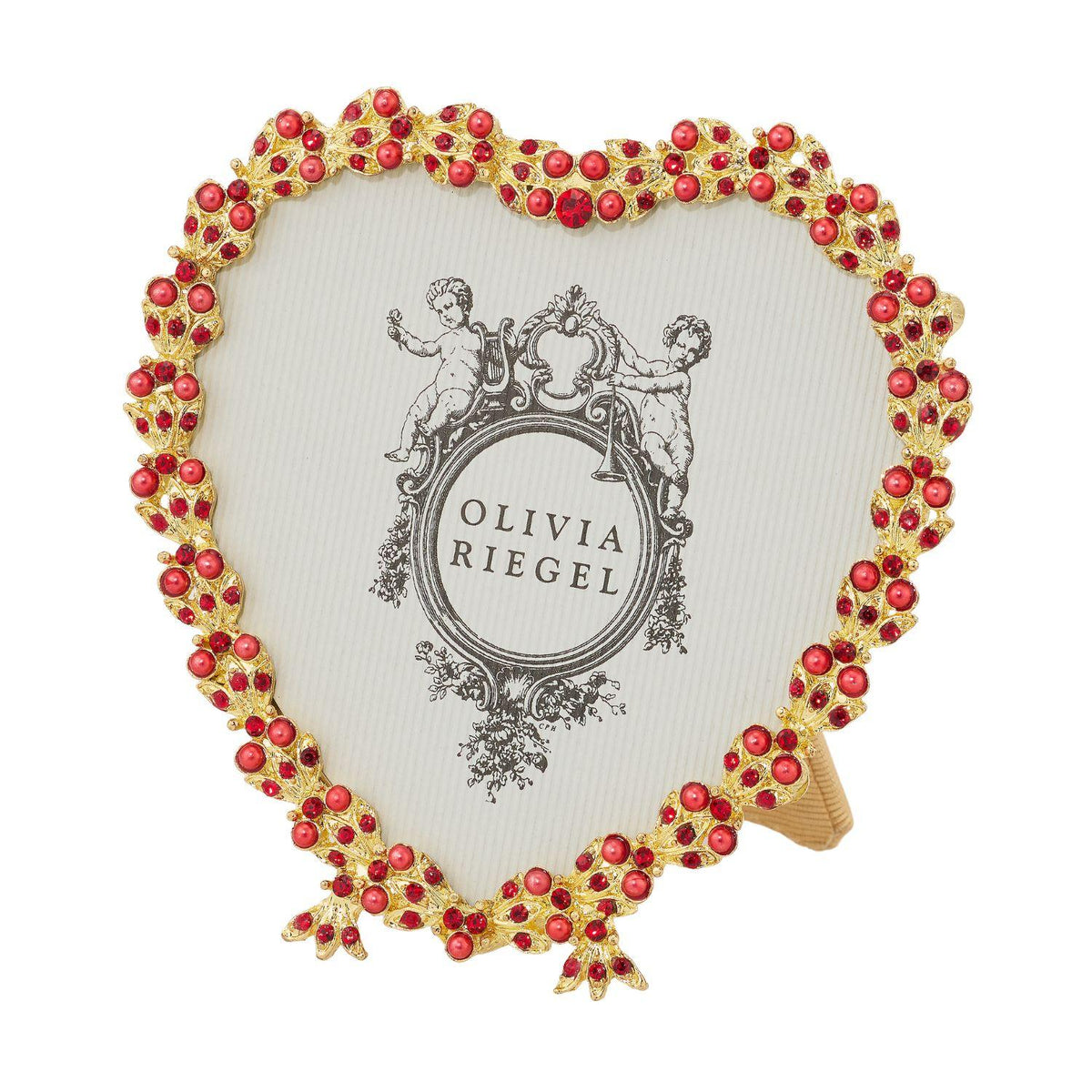 Contessa Heart 3.5" Picture Frame with Ruby Crystals & Red Pearls, Gold