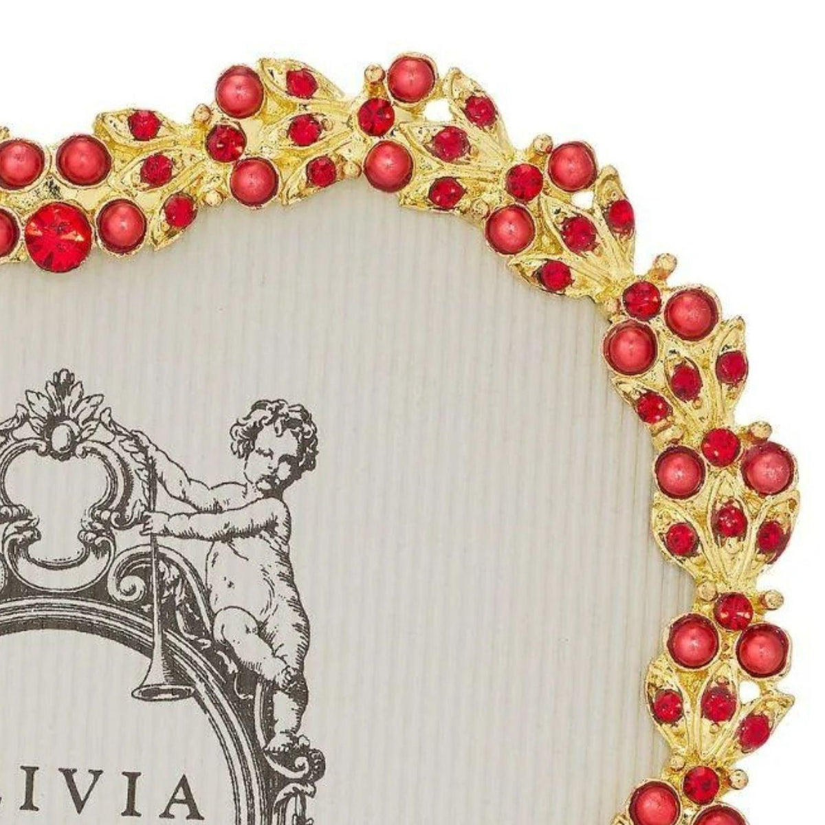Contessa Heart 3.5" Picture Frame with Ruby Crystals & Red Pearls, Gold