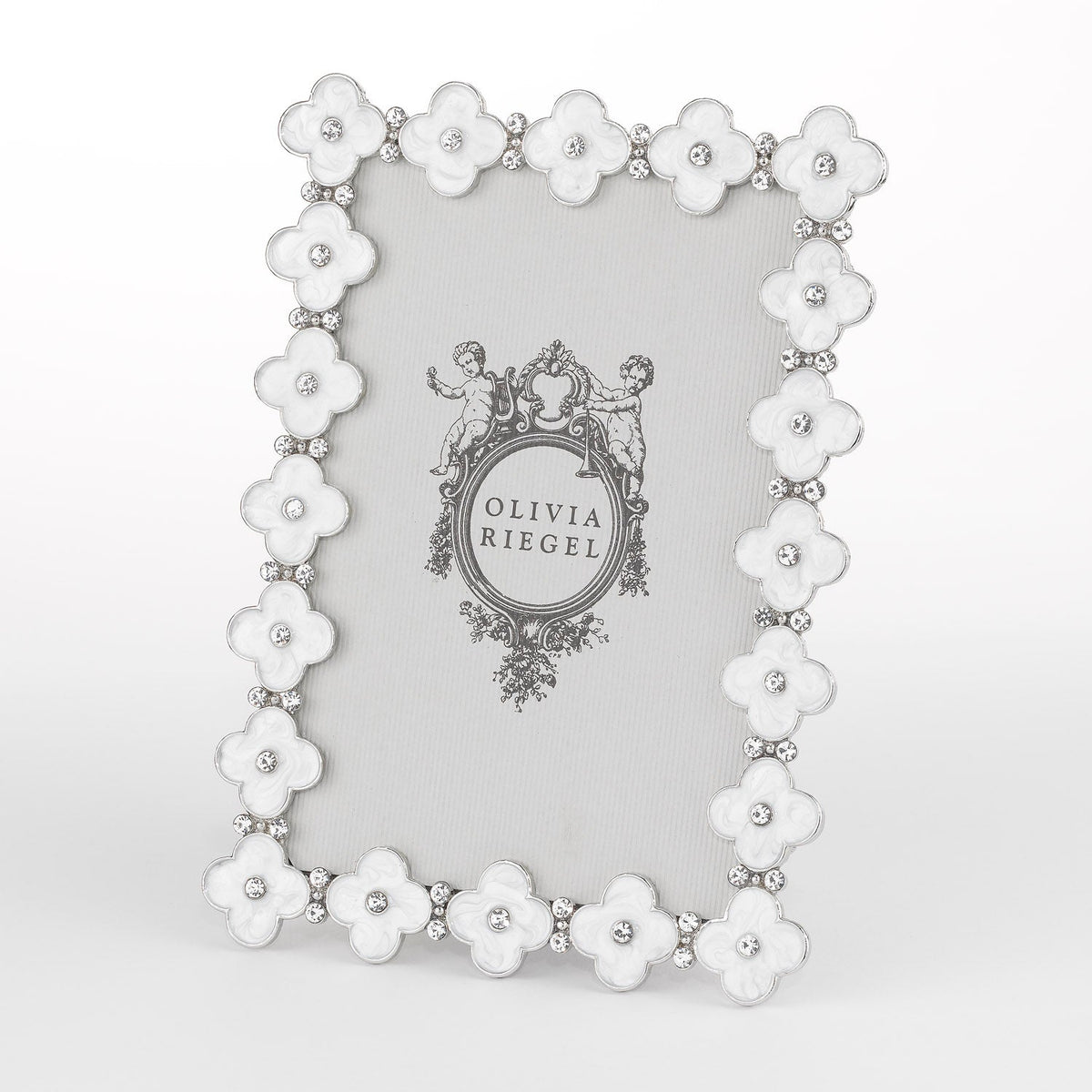 White Enamel Clover Picture Frame, Silver
