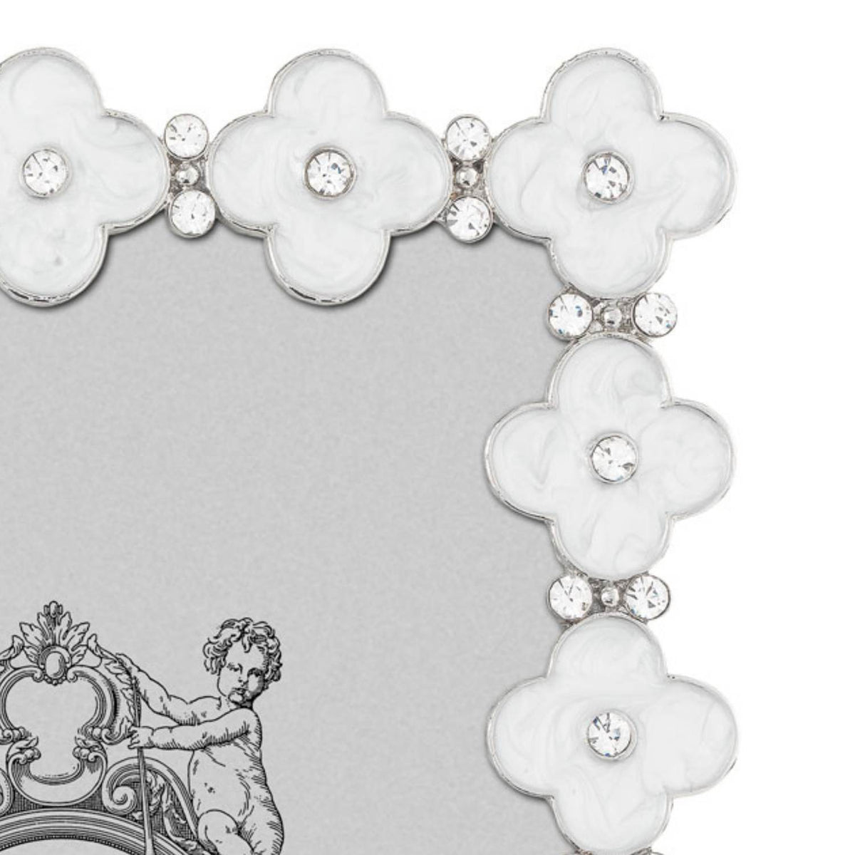 White Enamel Clover Picture Frame, Silver