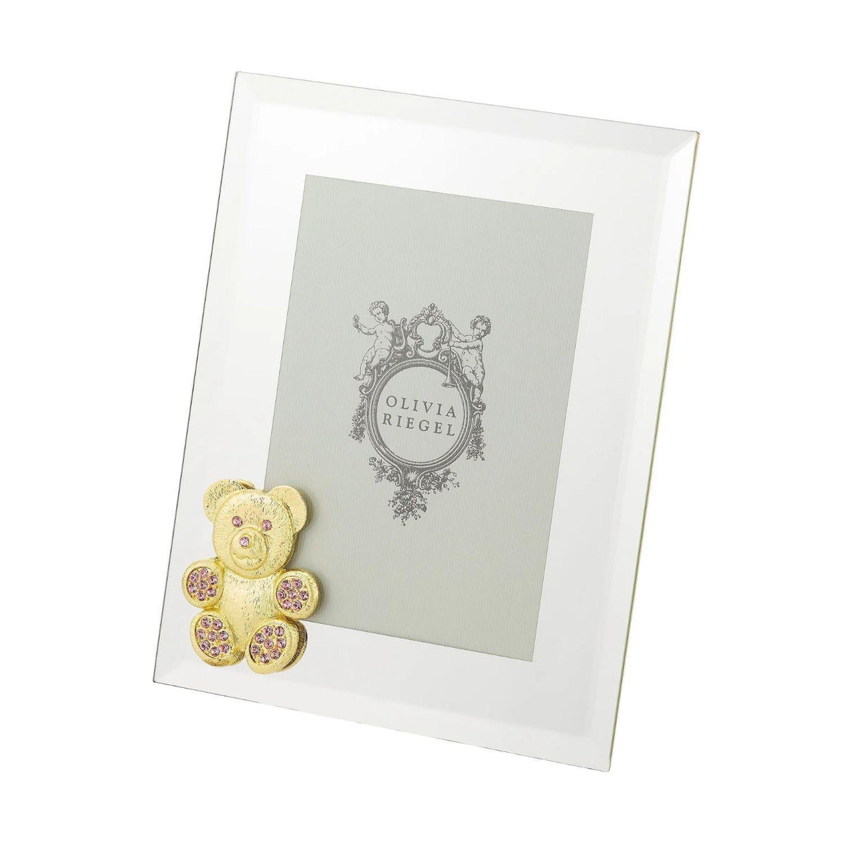 Teddy Bear with Light Rose Crystals 5" x 7" Picture Frame, Gold
