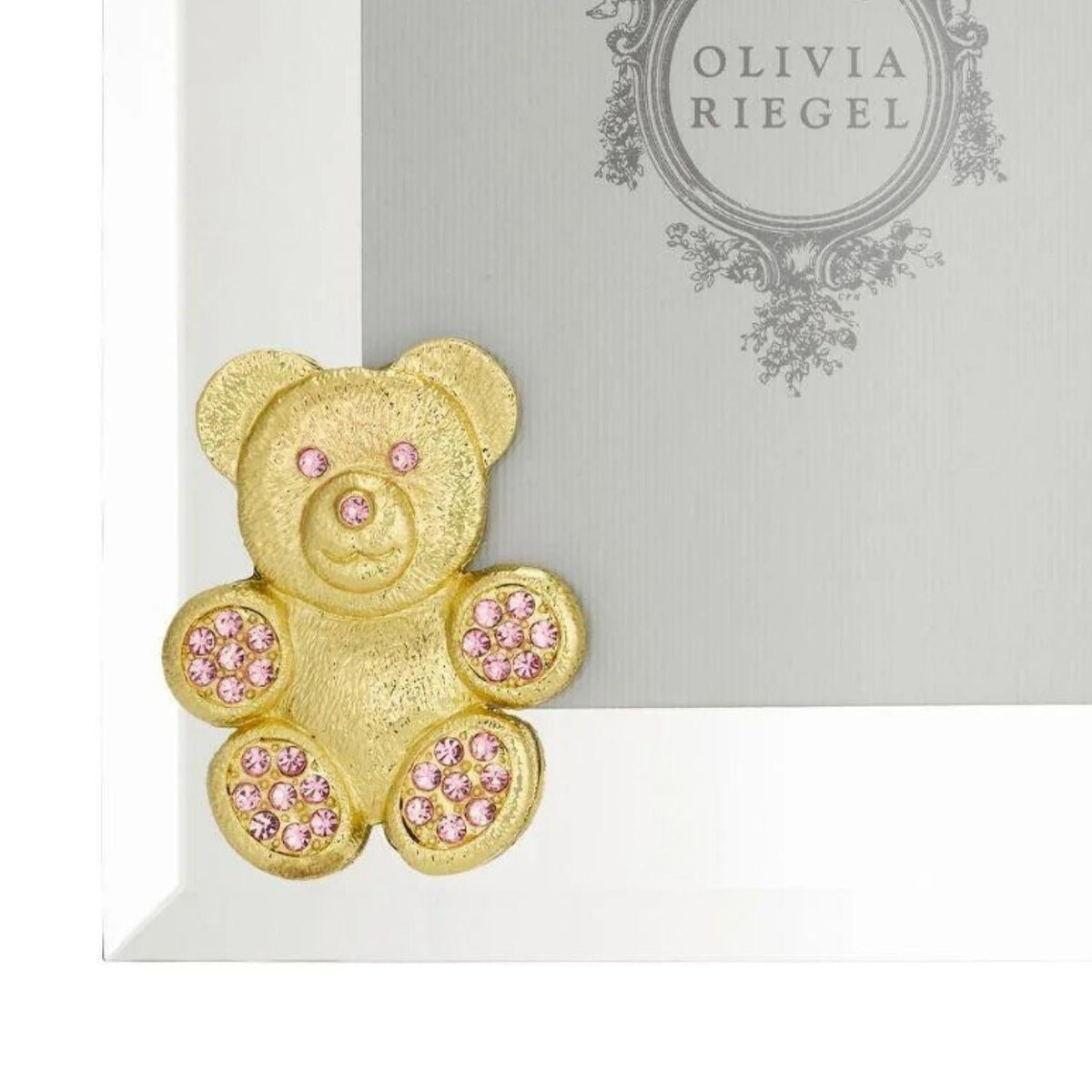 Teddy Bear with Light Rose Crystals 5" x 7" Picture Frame, Gold