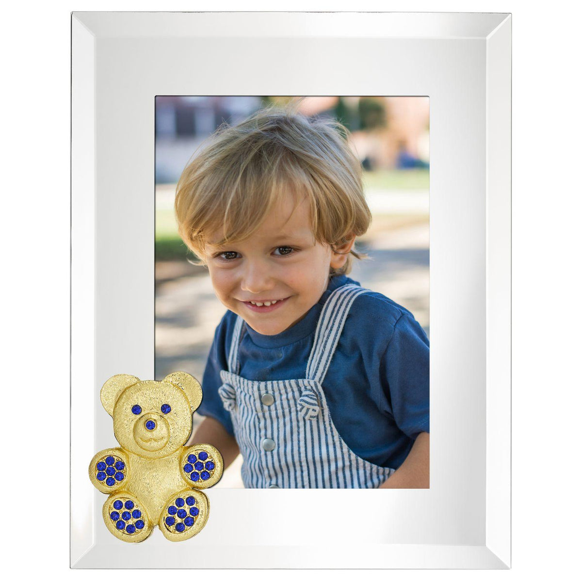 Teddy Bear with Sapphire Crystals 5" x 7" Picture Frame, Gold