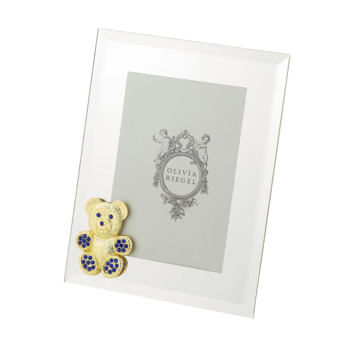 Teddy Bear with Sapphire Crystals 5" x 7" Picture Frame, Gold