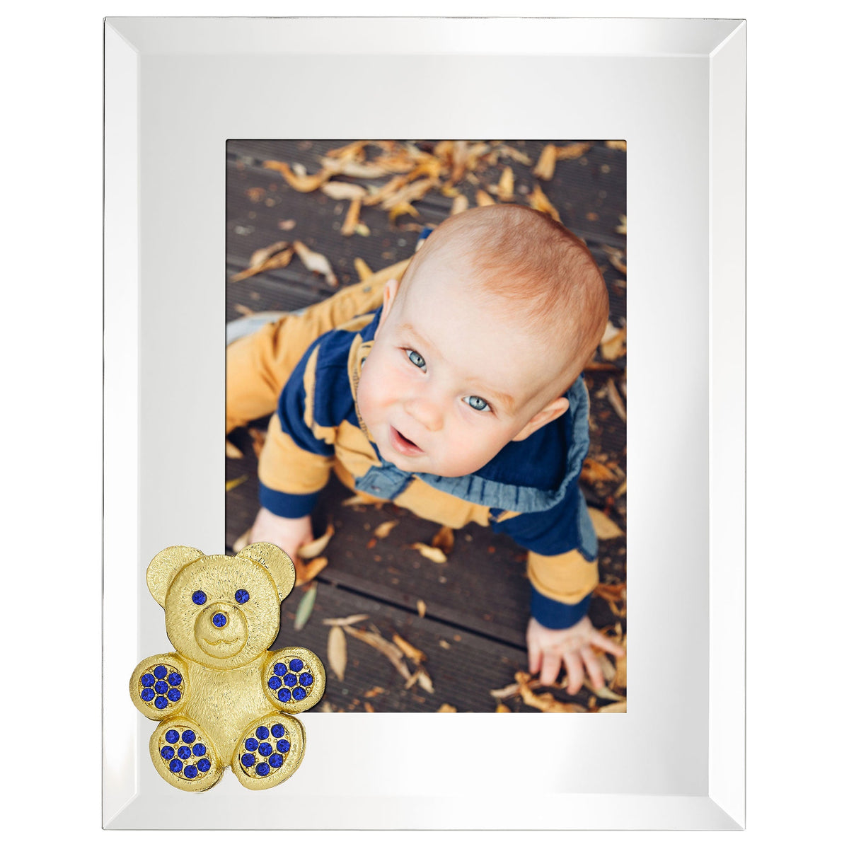 Teddy Bear with Sapphire Crystals 5" x 7" Picture Frame, Gold