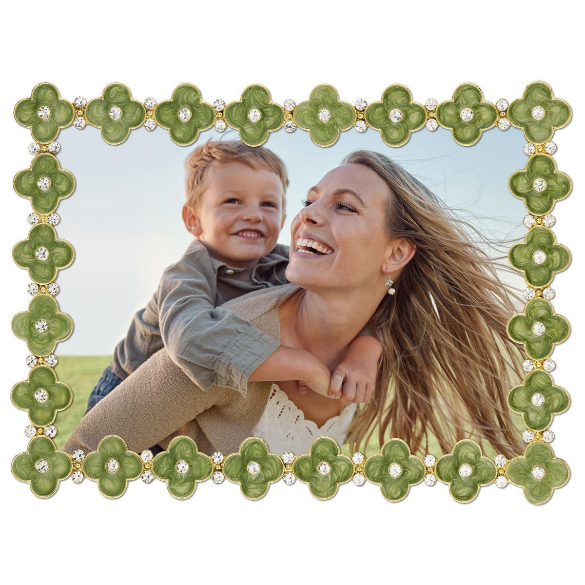 Celadon Enamel Clover 5" x 7" Picture Frame, Gold