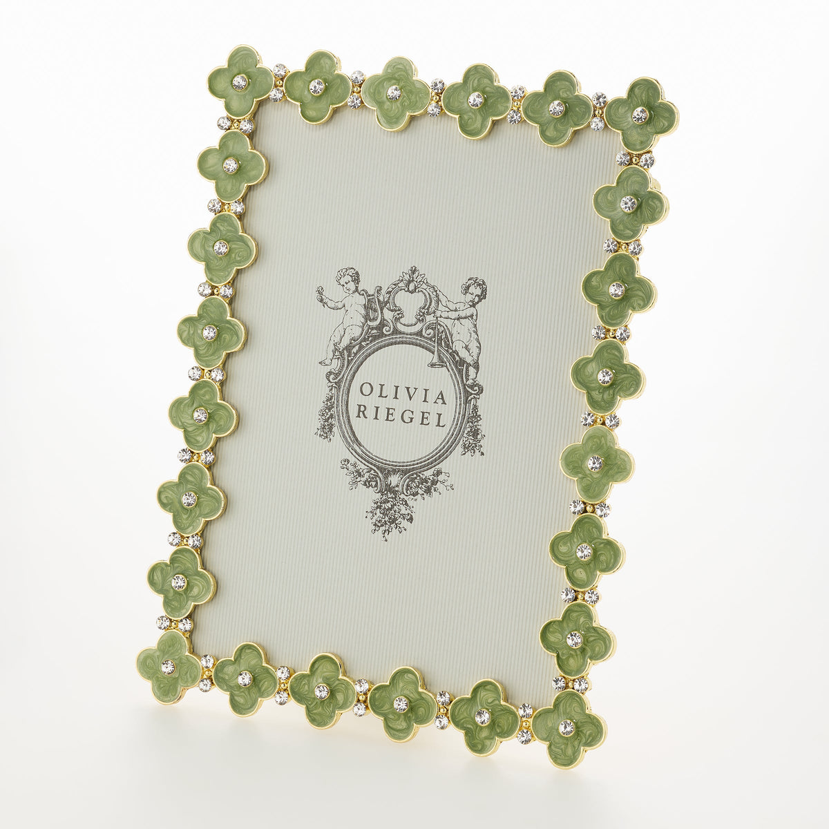 Celadon Enamel Clover 5" x 7" Picture Frame, Gold