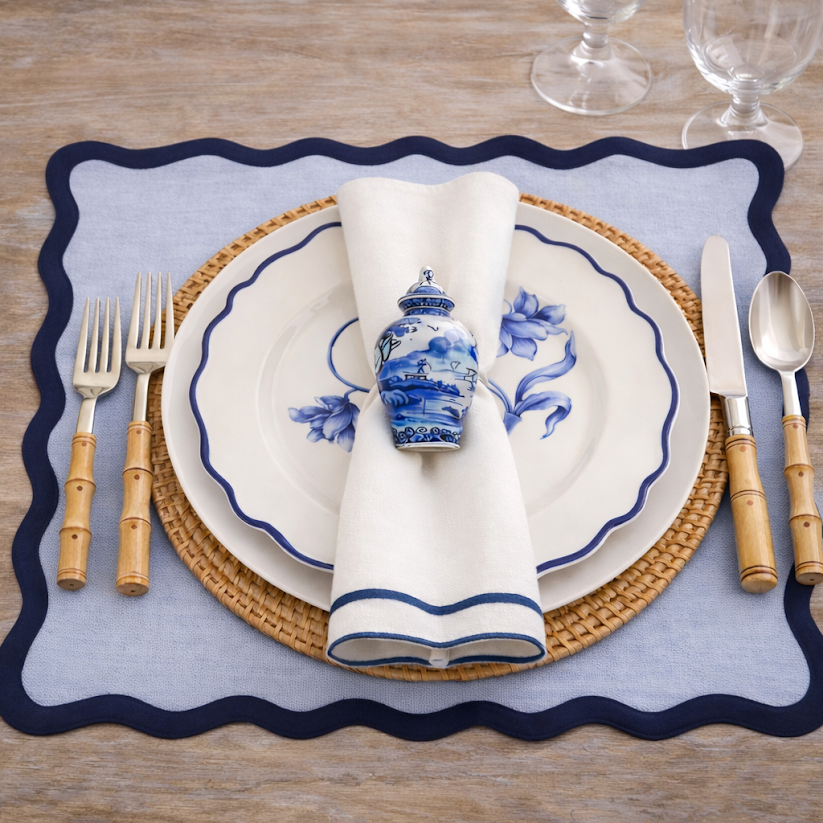 Blue & White Village Scene Ginger Jar Set of 4 Napkin Ring