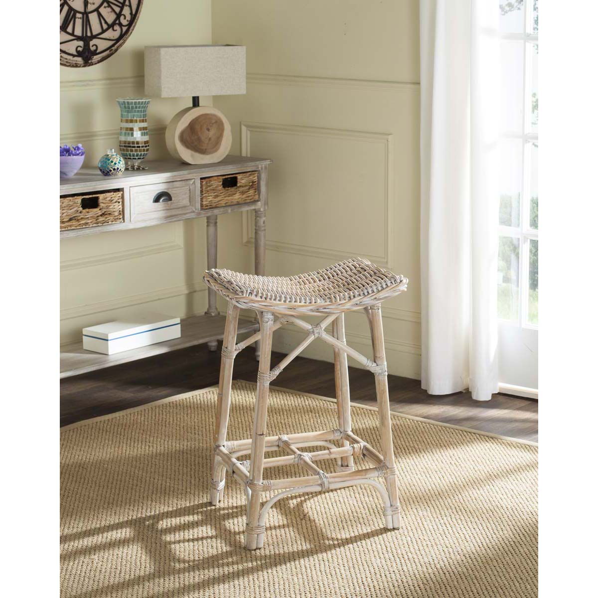 Safavieh Rayna Wicker Bar Stool - White Washed