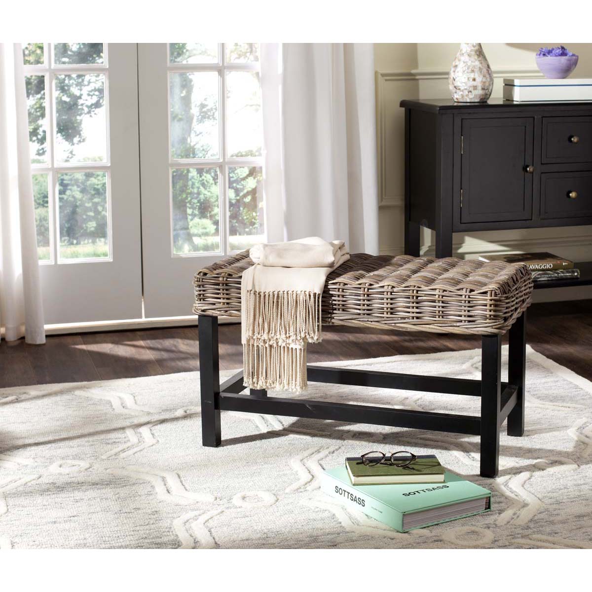 Safavieh Omari Wicker Bench - Grey